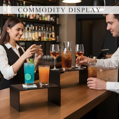 RattanView 2 Pcs 12 Inch Large Acrylic Risers Display Stands 5 mm Thick Acrylic Shelf Riser Showcase for Collectibles Jewelry Cupcakes Food Figures Perfume Cabinet (Black) - color: Black, size: 12 Inch, 5 mm