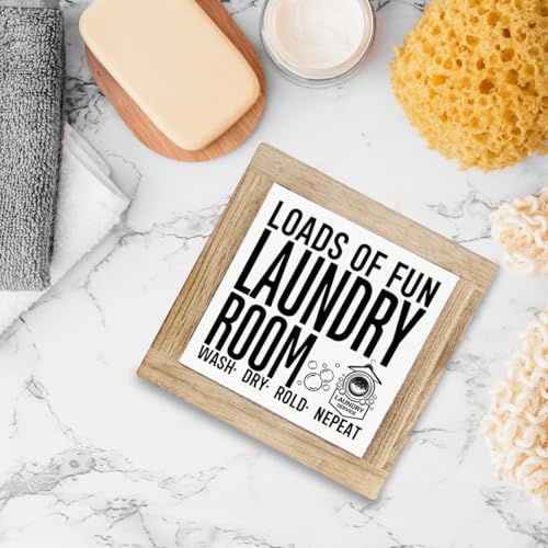 Laundry Room Sign, Loads of Fun - Wash Dry Fold Repeat Sign, Funny Laundry Wood Signs, Rustic Home Decor, Farmhouse Decor for Shelves Counter, Funny Housewarming Gift - color: Color03