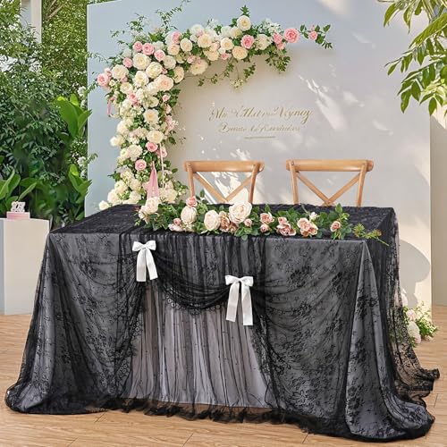 B-COOL Lace Black Table Cloth 60x120 Inch Vintage Wedding Floral Tablecloth for Rectangle Tables Lace Fabric Rustic Halloween Party Decor - color: Black, size: 60" x 120" (1 Piece Rectangle)