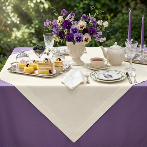 Solino Home Linen Ivory Tablecloth 52 x 52 Inch - 100% Pure Linen Square Table Throw - Fete, Machine Washable Table Cloth for Spring, Summer, Mothers Day - color: 02: Ivory, size: 52" x 52" (Square)
