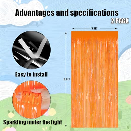 Valentines Day 2 Pack 3.3 * 8.3 ft Foil Curtain Metallic Tinsel Fringe Curtains Photo Booth Props Backdrop for Birthday Wedding Engagement Baby Christmas Holiday Celebration Party, Macaron Orange - color: Orange, size: 2 Pack