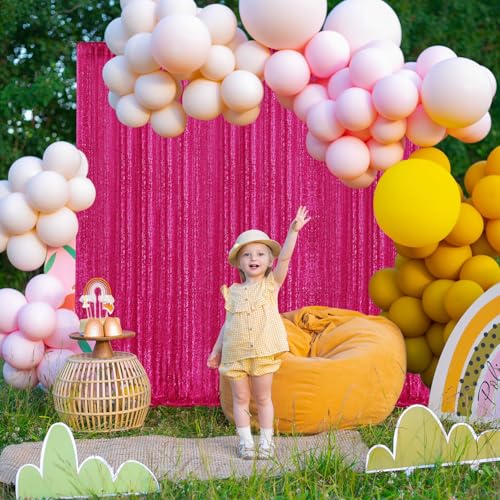 2×8FT-2PCS Hot Pink Sequin Backdrop Curtains Panels, Fuchsia Photography Backdrop Glitter Curtains Fabric Background for Christmas Wedding Party Decor - color: Hot Pink, size: 2X8FT-2PCS
