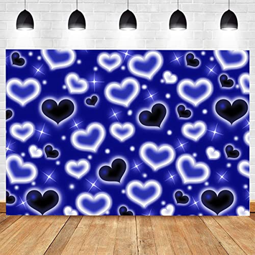 10x8ft Blue Heart Backdrop 90s Backdrops for Photoshoot Valentines Decor Banner Birthday Props X-89 - color: Blue, size: 10x8ft