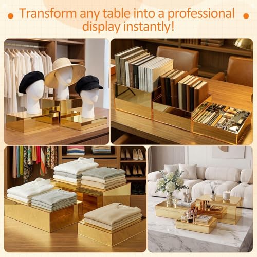 3 Pack Extra Large Acrylic Buffet Risers - 14”, 12”, 10” Gold Display Stands with Hollow Bottoms, Cube Riser Boxes Nesting for Dessert Food Catering Buffet Display Party Supplies - color: Gold, size: 14”,12”,10”