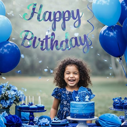 BEISHIDA Double-Sided Rainbow Blue Happy Birthday Banner - NO DIY,10Feet,Pre-Strung Birthday Party Decorations Birthday Backdrop Sign Garland Happy Birthday Decorations for Women - color: color blue