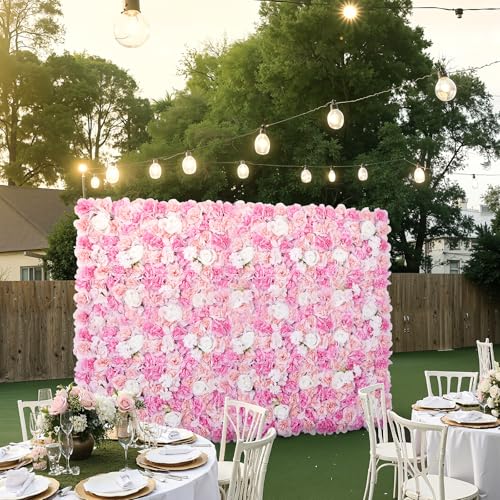 VEVOR 3D Flower Wall Panel, Artificial Floral Wall Background Mesh Backing Mat,Seamless Design&Easy Installation for Wedding Valentines Day Home Baby Party Backdrop Decor,Pink - color: Flower, size: 15*15IN 12P