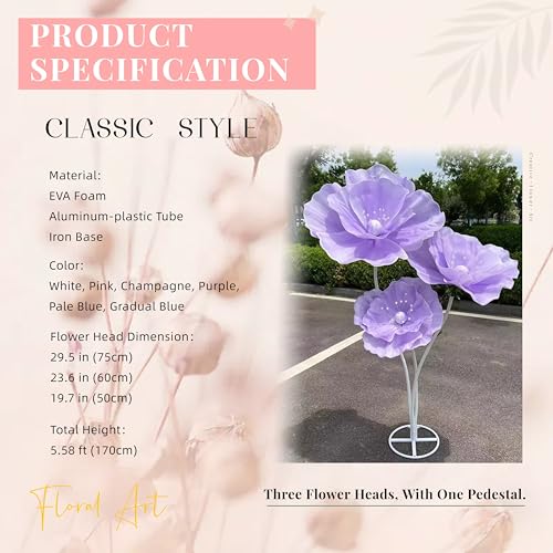 Giant Flowers For Backdrop 5.58ft Huge EVA Artificial Flowers, Wedding Decorations For Reception Artificial Spring Flowers Outdoor Party Decor Shop Window Flower Display Home Decor (Pale Purple) - color: Pale Purple