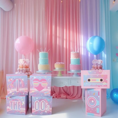 Amyhill 6 Pcs Large 00s Party Decorations Hip Hop Favor Set Paper Party Boxes Novelty Disco Theme Decoration for Retro 2000s 1990s Theme Birthday Neon Disco Music Supplies - style: 00s