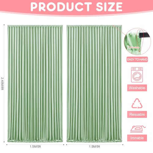 Asee'm 10x8FT Sage Green Backdrop Curtains for Parties, Polyester Photo Fabric Curtain Backdrop Drapes for Birthday Wedding Party Decor Background Photography with Rod Pocket, 5x8FT, 2 Panels - color: Sage Green, size: 5'(W) x 8'(H), 2 panels