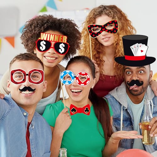 Casino Theme Party Decorations, Tumwisk 30PCS Las Vegas Photo Booth Props, Casino Birthday Decorations Funny Vegas Themed Poker Party Game Night Selfie Props - color: Las Vegas