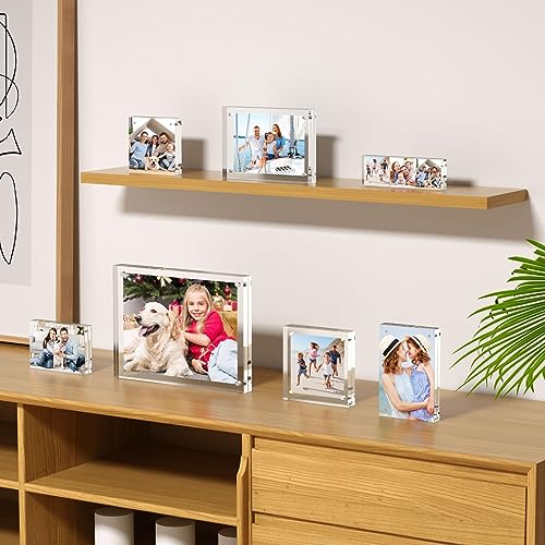 AITEE 5x5 Acrylic Picture Frames 3 Pack, 20% Thicker Block, Clear Picture Frames Freestanding Double Sided Magnetic Acrylic Lucite Frameless Transparent Square Frame Gift for Desktop Display - size: 5x5