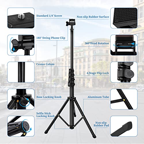 Nineigh Phone Tripod, 70" Selfie Stick Tripod Stand Cell Phone Tripods with Remote Phone Holder Carry Bag, Aluminum Alloy Selfie Stick Tripods, Compatible with iPhone Samsung GoPro Smartphone - size: 70 Inch