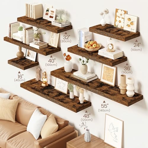 Vivelove Floating Shelves for Wall Mounted, 24 Inch Bathroom Shelves, Display Shelf for Living Room Kitchen Bedroom Office Farmhouse Home Decor, 24" X 9.3" X 1.5" - Set of 2, Rustic Brown - color: Rustic Brown, size: 24x9.3x1.5”