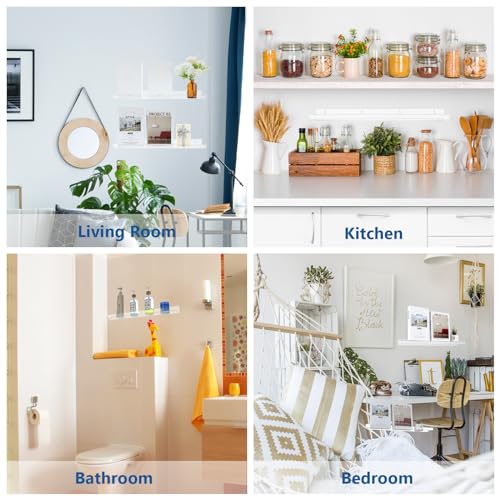 Kathfly 8 Pcs 24 Inch Clear Acrylic Floating Shelves Wall Mounted Invisible Storage Ledge for Book, Makeup Spice Picture Toy Display in Bathroom Bedroom Office Living Room