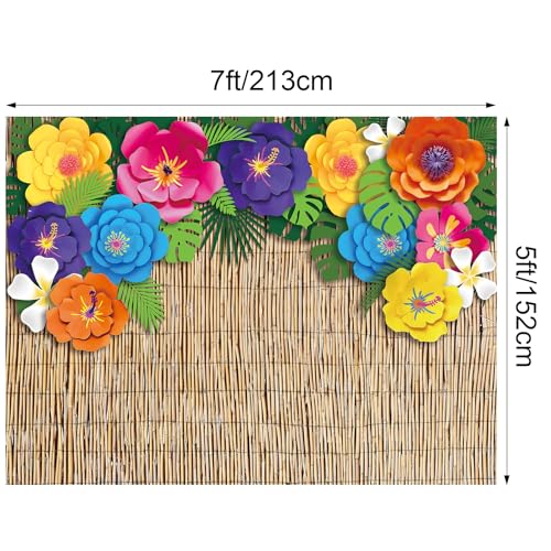 VitalCozy 7x5ft Fabric Hawaiian Beach Photography Backdrop Aloha Luau Party Decorations Tropical Hibiscus Flower Palm Leaves Reed Luau Banner Background Props Birthday Party Supplies