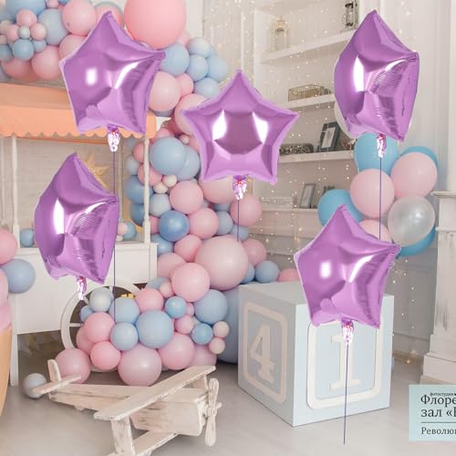20 Pcs Star Balloons,18 Inch Purple Star Foil Balloons,Stars Shaped Balloon Mylar Helium Balloon for Birthday Party Anniversary Wedding Baby Shower Decorations (Lipurple) - color: 18inch-lipurple