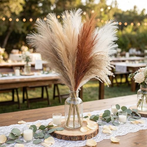 Beige Brown Pampas Grass Party Decoration for Wedding DIY Natural Boho Home Decor Pampas Grass Hanging Decoration for Crafts Wedding Bridal Shower Cafe Photo Props - color: Beige