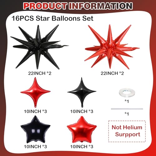 Red and Black Star Balloons, 22in Large Star Balloons Foil 10in 4-Pointed & Pentagram Balloon for Graduation Halloween Vampire Casino Movie Nights Birthday Party Decorations - color: Black Red