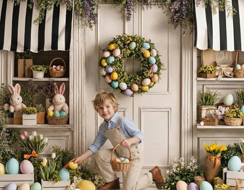 Kate Easter Backdrops for Photography Wood Door Colorful Eggs Spring Party Decorations Photo Props, 10x8ft - size: 10x8ft
