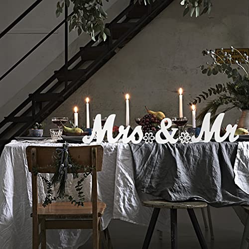 Mr & Mrs Signs Freestanding Letters - Rustic Wedding Decoration for Anniversary & Showers (White W/flower pads) - color: White with flower pads
