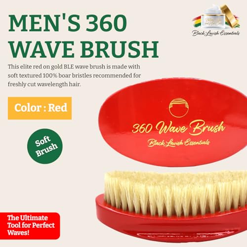 Men’s Hair Brush, Build Deeper Waves, Soft and Hard Boar Bristle Curved Wave Brush, Perfect for Styling Hair (Soft Brush, Red) - color: Red, size: Soft Brush