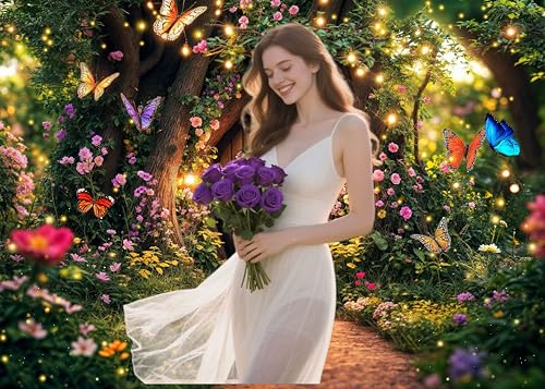 5X3ft Enchanted Forest Backdrop Fairy Tale Garden Wonderland Floral Butterfly Photography Background for Kids Girl Baby Shower Birthday Party Decoration Banner Cake Table Photo Booth Props - color: Multi2, size: 5x3ft