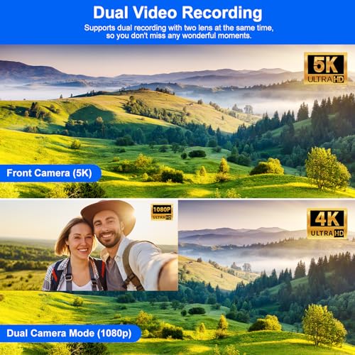 Camcorder Video Camera 5K 56MP - Dual Lens Vlogging Camera for YouTube with Night Vision 16X Digital Zoom 3" 270° Flip Touchscreen, 64GB Card, Microphone, Remote - Video Recorder for Content Creators - color: retro black
