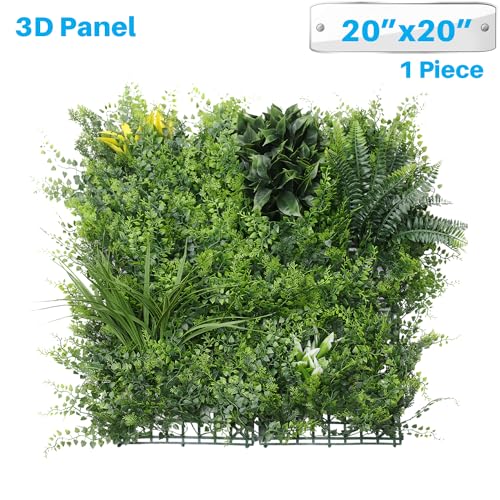 Patio 1PC-20"x20"Artificial Greenery Wall Panel, 3D Mixed Faux Boxwood Grass Panels Backdrop, Fake Plants Décor for Privacy Hedge Wall, Ivy Screens for Indoor Outdoor - color: Light Green Ivy, size: 20"x20"