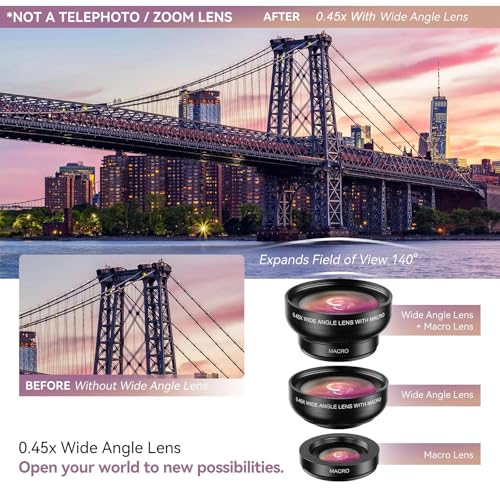 0.45X Clip On Wide Angle and Macro Cell Phone Lens Kit for Photography and Video, External Mobile Camera Attachment - color: Black