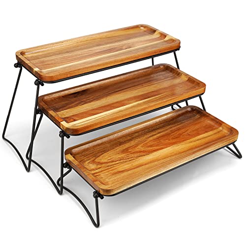 3 Tier Cupcake Stand and Towers Large Serving Tray for Party Acacia Wooden Dessert Table Display Set Decorative Tray Tiered Tray Decor Small Chees Charcuterie Boards Rustic Wood Serving Platters Trays - size: 17" x 24" x 8.8"