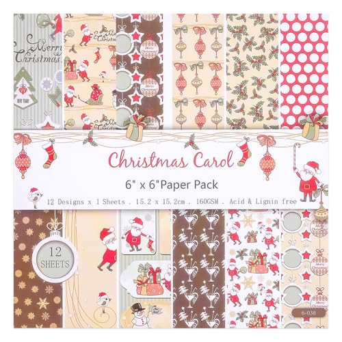 12 Sheets Scrapbook Paper Pads, 12 Designs 6"x6" Single Sides Patterned CardStock Papers, 160gsm Decorative Background Craft Paper, Scrapbooking Pad for Card Making DIY Projects (Merry Christmas) - color: Merry Christmas