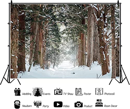 Forest Backdrop,Yeele 12x8ft Winter Snow Nature Landscape Vinyl Photography Background Snow Covered Road Background for Photo Props Holiday Supplies Wallpaper - size: 12x8ft