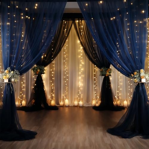 10x10 Navy Blue Tulle Backdrop Curtains for Parties, Sheer Backdrop Curtain Wedding Photo Backdrop Drapes for Baby Shower Photography Birthday Party - color: Navy Blue, size: 10x10ft