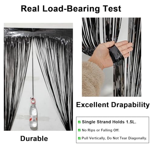2 Pack Thickened Black Metallic Foil Fringe Curtains Streamer Rip Resistant Shimmer Tinsel Photo Booth Backdrop for Birthday Wedding Christmas Bachelorette Party Decorations 3.28ft x 6.56ft - color: Black, size: 2 Pack