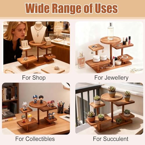 Jewelry Stand, Wooden Tiered Display Rack, Earring Storage Organizer Display Shelves Collectible, Perfume Bracelet Trays for Crafts Sales, Gifts(Brown) - color: Brown