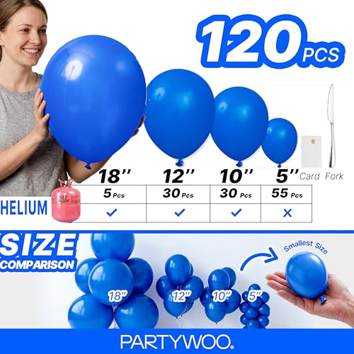 PartyWoo Royal Blue Balloons 120pcs Different Sizes Pack of 18 12 10 5 Inch Dark Blue Balloon Arch Kit for Baby Shower Gender Reveal Graduation Under The Sea Birthday Party Decorations Blue-Y5 - color: Blue-y5