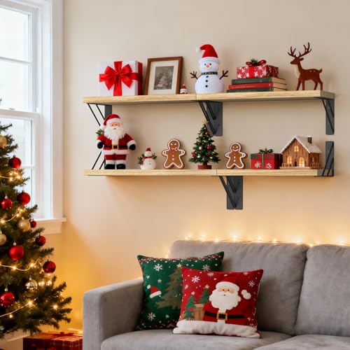 BAYKA Wall Shelves for Bedroom Decor, Floating Wall Shelves for Living Room Kitchen Storage, Wall Mounted Rustic Wood Floating Shelves for Kids Books, Corner Shelves for Bathroom(Brown,Set of 3) - color: F. Carbonized Brown Board & Black Brackets, size: 1