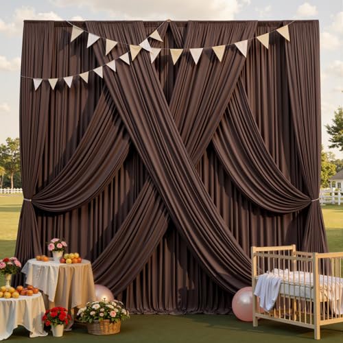 gogoparti 20x12ft Brown Backdrop Curtain for Wedding Parties, 4 Panels (5x12 ft Each) Wrinkle-Free Dackdrop Curtains, Silky Draping Fabric for Birthday Party, Baby Shower, Photo Background - color: Brown, size: 5ft(W)x12ft(H)-4 Panels