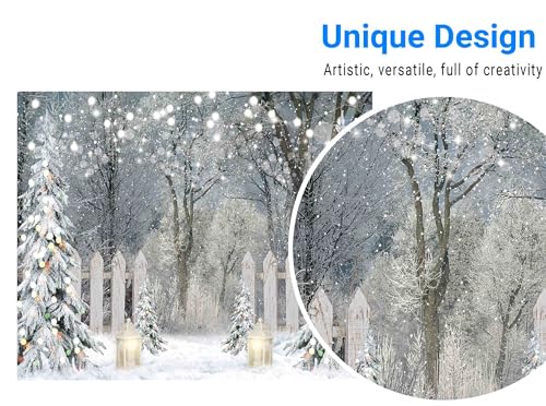 Funnytree 10x8FT Winter Photography Backdrop Glitter Snowy Forest Pine Tree Background Let It Snow Christmas Xmas Holiday Party Decor Banner Portrait Studio Booth Photobooth Props - size: 118 x 95 in