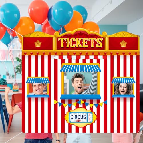 Panelee Carnival Circus Theme Photo Booth Props Life Size Ticket Backdrop Door Banner Decorations Fabric Background for Carnival Birthday Game Supplies Circus Theme Party Decorations - style: Retro