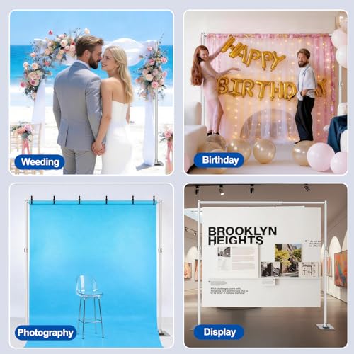 Pipe and Drape Backdrop Stand Kit 9.2x9.2ft, Adjustable Heavy Duty Photography Background Frame with Metal Flat Base & Carry Bag for Wedding, Parties, Events, Trade Shows- Silver
