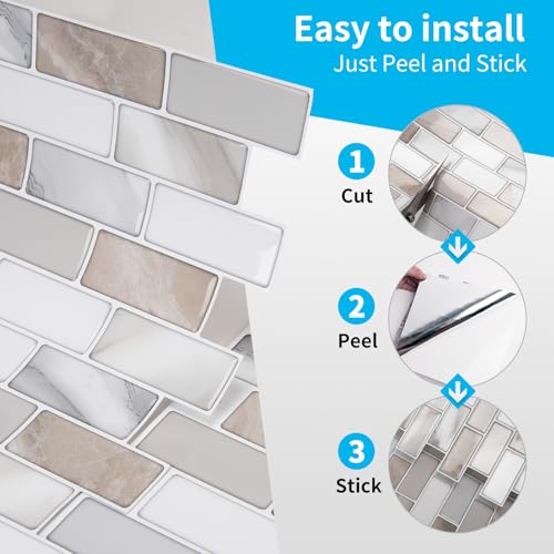 Art3d 10-Sheet Peel and Stick Backsplash Tile for Kitchen - 12”×12” Stick on Wall Tile for Kitchen Bathroom Countertop Living Room, Beige & White - color: Beige & White