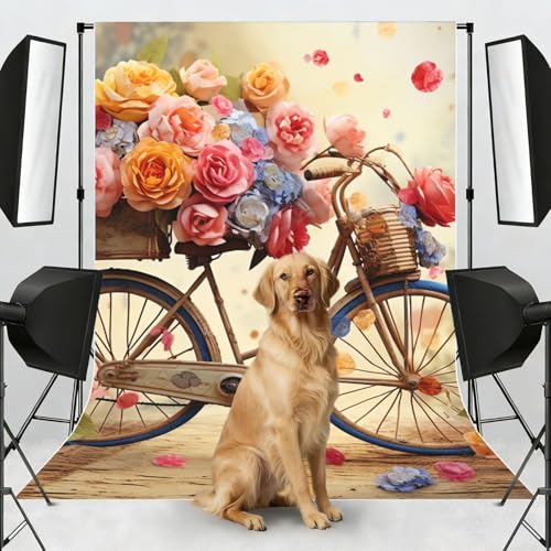 Flower Bicycle Backdrop Background for Photography 5x7ft Photobooth Professional Photo Backdrop Curtains Video Photography Studio Photo Backgrounds Banner BoothScreen Parties - color: Flower Bicycle