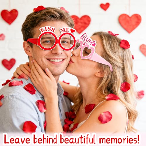 Valentine's Day Paper Glasses Eyewear - 6Pcs Pink Red Heart I Love You Eyeglasses Photo Props, Romantic Party Favors Eyewear for Couples, Galentine's & Date Night - color: Pink Red