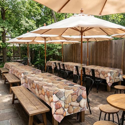 Tegeme 200 ft x 54 Inch Cobblestone Wall Tablecloth Roll Castle Wall Backdrop Disposable Plastic Stone Pattern Table Covers for Medieval Party Supplies Vbs Vacation Bible School Decor - size: 200 ft, style: Cobblestone