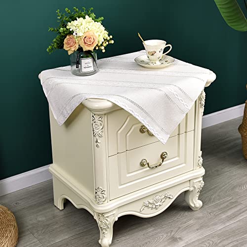 NEWISHER Rustic Farmhouse Embroidered Small Square Tablecloth Jacquard Striped Table Cloth Linen Texture Washable Side Table Cover Kitchen Dining Home Decoration 24x24 inch - color: Off White, size: 24" x 24" (Square)