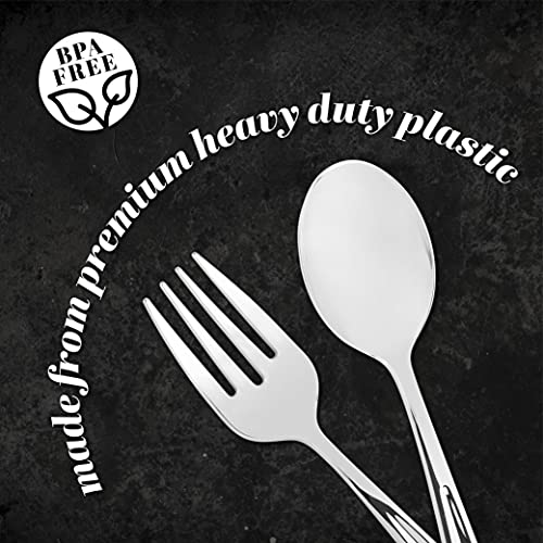 Plasticpro Disposable Plastic Silver Serving Utensils 6 Serving Forks & 6 Serving Spoons Durable Heavy Duty Premium Serving Utensils Silver 6 Sets - color: Silver