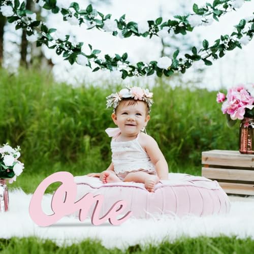 TONIFUL One Wooden Sign Cutout Letter for Girl 1st Birthday Party Decorations Table Centerpieces for First Birthday Light Pink Letter Wooden Photo Booth Props Party Decorations Supplies - style: One-Light Pink