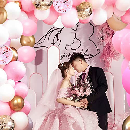 OuMuaMua 60Pcs Pink Gold Confetti Latex Balloons Kit, 12 Inch Pink White Gold Helium Mother's Day Balloons Party Supplies for Confession Proposal Wedding Girl Birthday Baby Shower Party Decoration - color: Pink White Gold