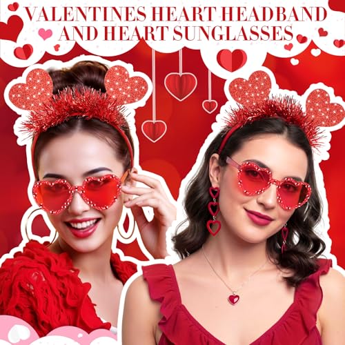 Janinka Valentines Day Heart Headband Sunglasses Set Valentines Photo Prop Galentines Party Favor Accessories for Women - style: Red Heart